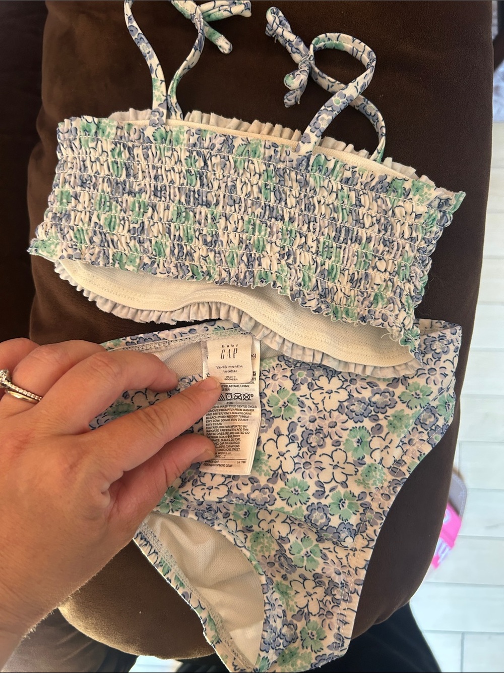 GAP Girls Floral Bikini Set in Blue and Mint Green 12-18m